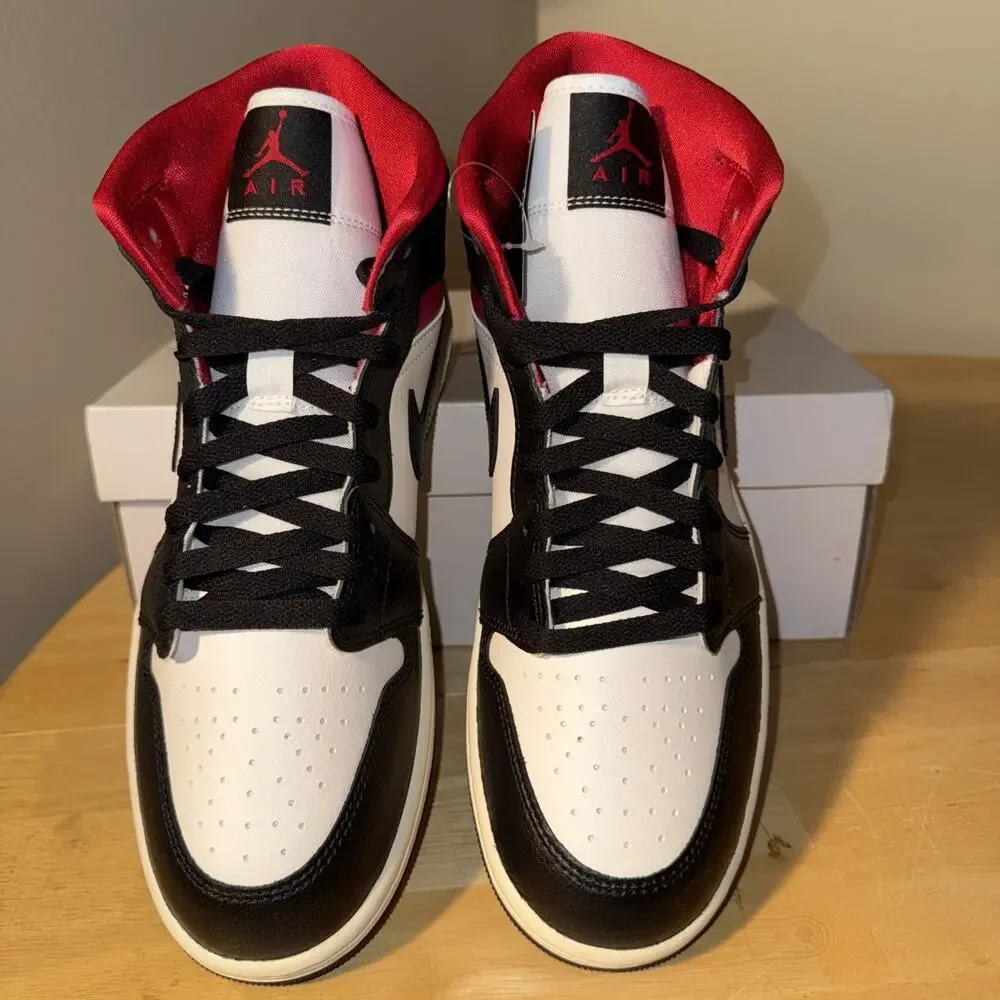 Size 11.5w or 10 Mens- Air Jordan 1 Mid Black Sail Gym Red